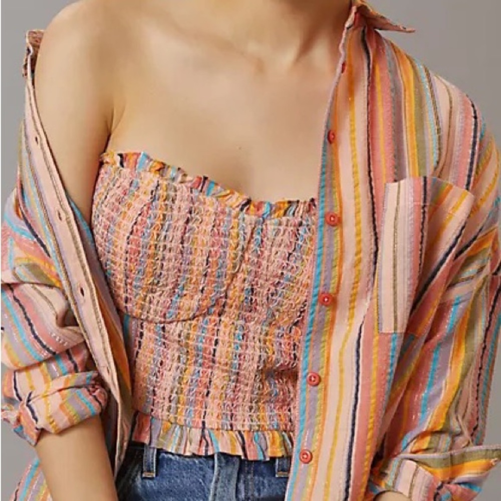 NWT Anthropologie Rainbow Smocked Top